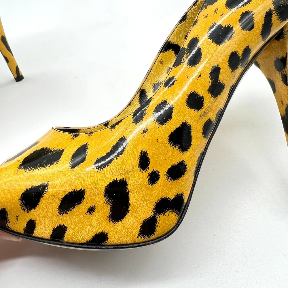DOLCE & GABBANA Yellow Leopard Peep Toe Platform Pump 9.5 Black Animal Stiletto - Picture 10 of 16